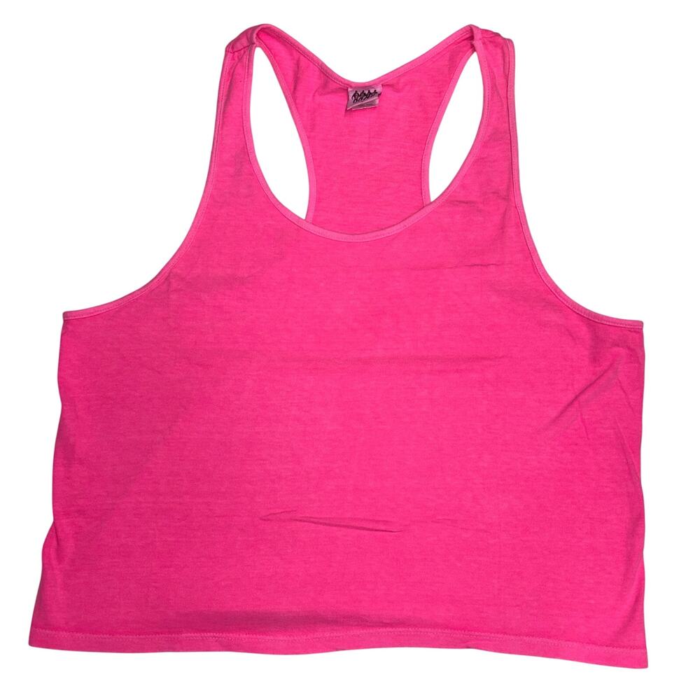 Vintage Rush Hot Pink Tank Top Women Large Racerback Made USA Neon Crop Summer